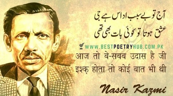 2 Line Nasir Kazmi Poetry in Urdu With Best Roman Urdu Text